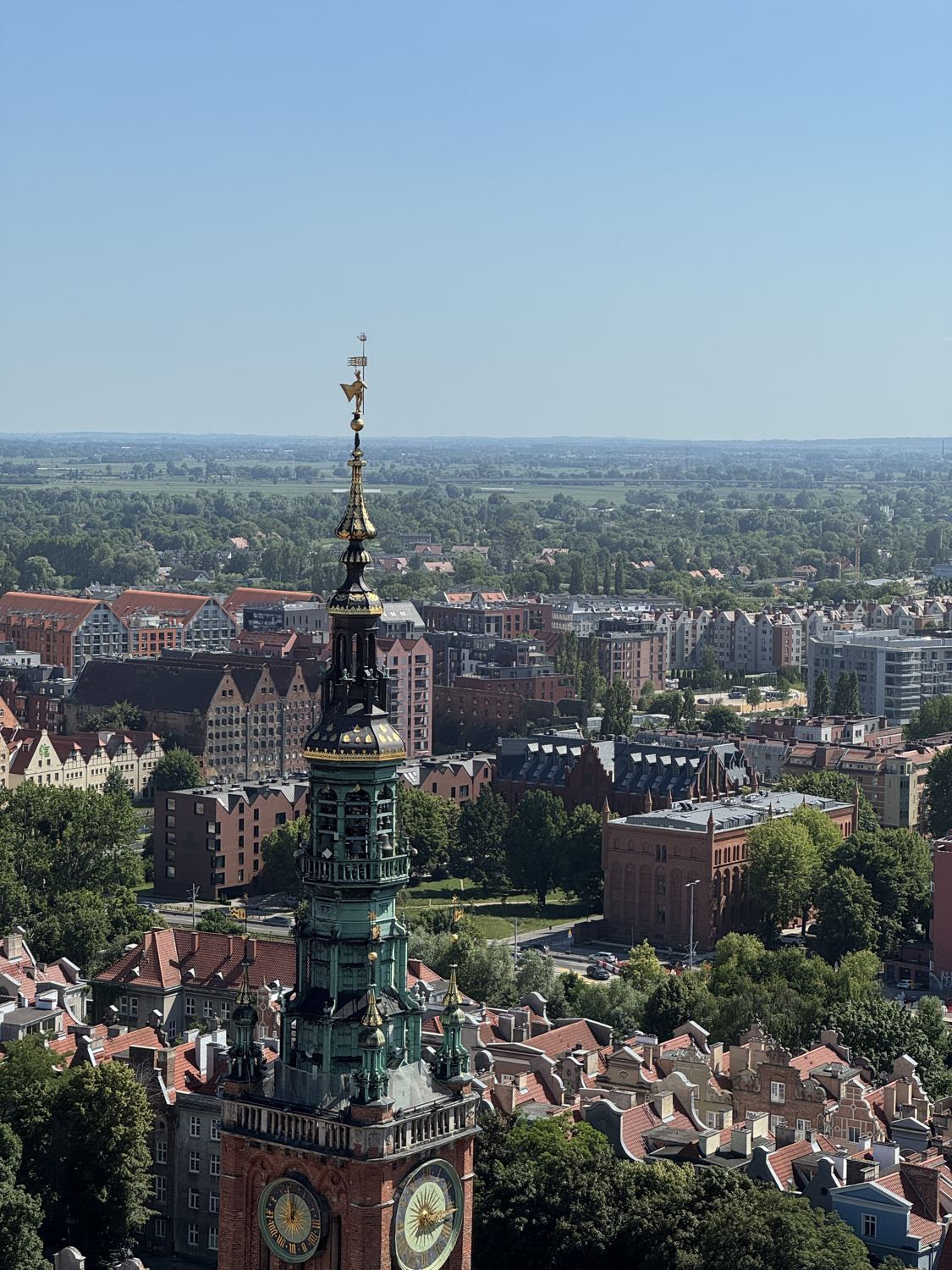 View over Gdańsk old town rooftops and the Main Town Hall spire
